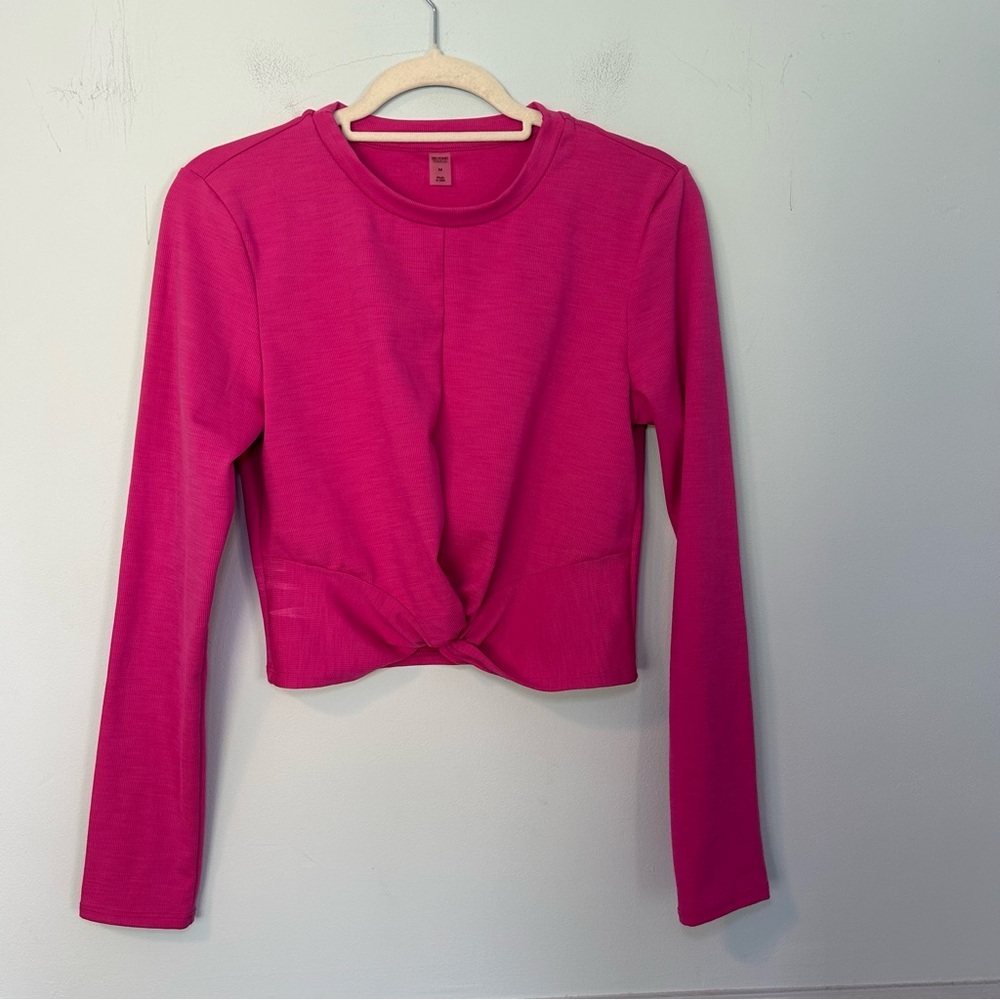 Beyond Yoga Bright Beet Heather Rib Groove Cropped Long Sleeve Top Size Medium